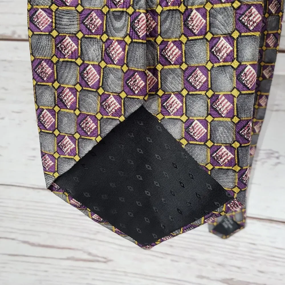 Villa Bugatti Men's Multicolor Geometric 100%Italian Silk Tie